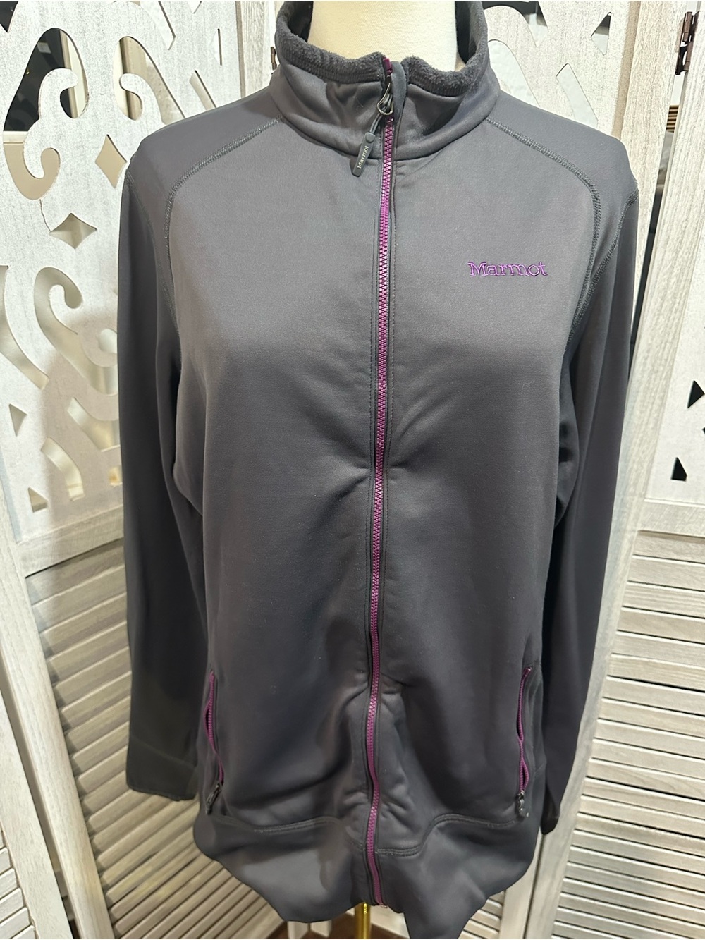 Marmot Charcoal Jacket with Purple Trim